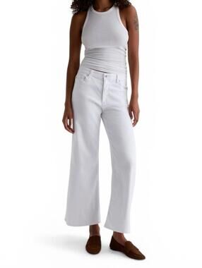 AG Adriano Goldschmied Saige Wide Leg Crop High Rise White Jeans Women's Size 29